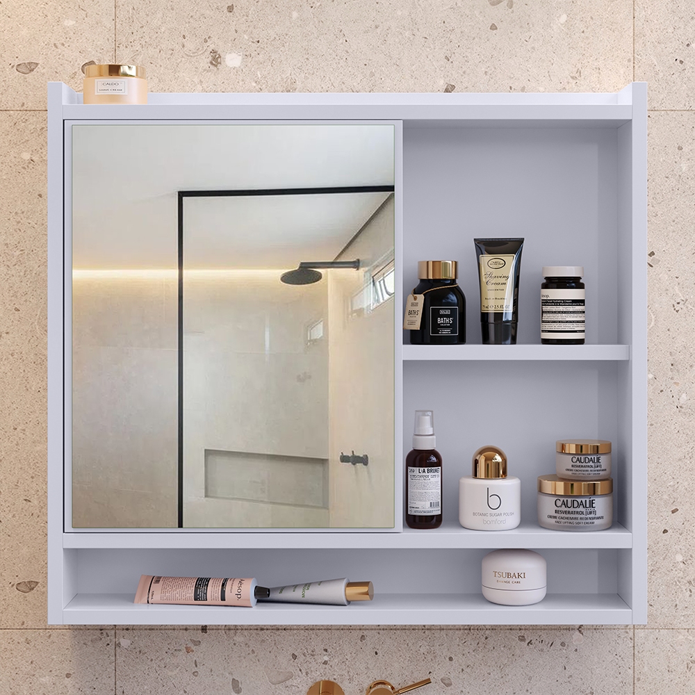 Espelheira Suspensa Para Banheiro Closet Porta e Armário Cor Branca armarinho aqua com nicho armario