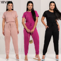 Conjunto Feminino em Malha Suede Light Calça Jogger Blusa Feminina Básica Confortável Fardamento