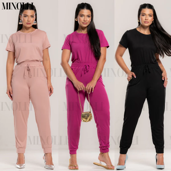 Conjunto Feminino em Malha Suede Light Calça Jogger Blusa Feminina Básica Confortável Fardamento