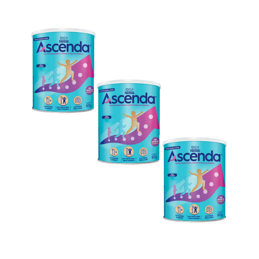 Kit c/ 3 un Fórmula Infantil Ascenda Nestlé Sem Sabor 3 a 10 anos 800g