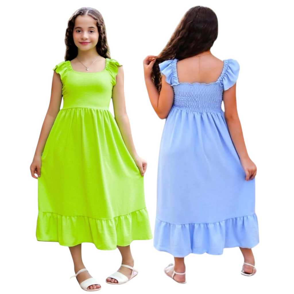 Vestido Longo Infantil Tecido Duna Alcinha Babadinho Varias Cores