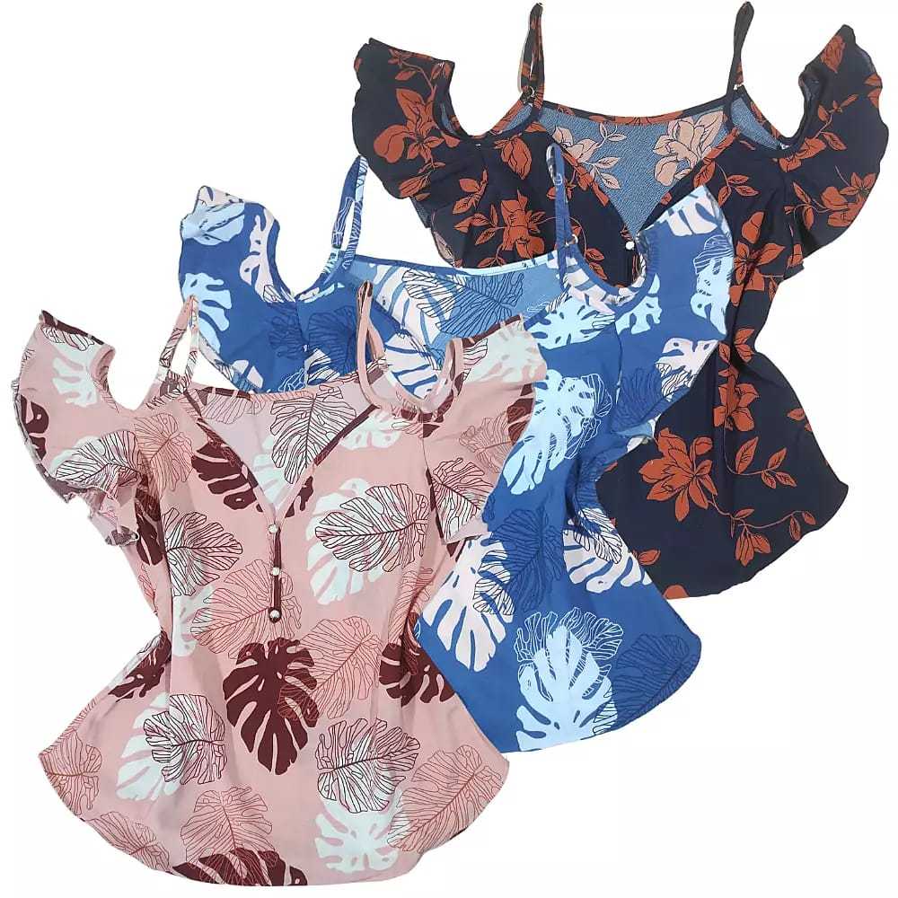 Blusa Feminina Floral Alcinha Babado Decote V Moda Verão Casual