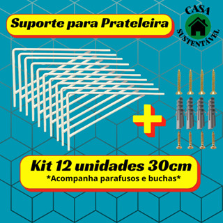 Kit 12 Cantoneira Mão Francesa 30cm Branco Brilhante Suporte Para Prateleira Com Parafusos Overtime em Oferta na Shopee