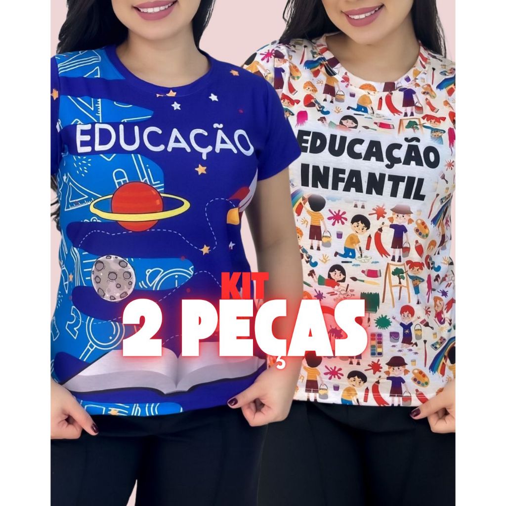Kit 2 Baby Look Professora Camiseta Educação Estampa De Professora Uniforme Dia a Dia em Oferta na Shopee