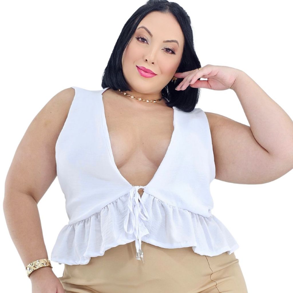 Bata Babado Batinha Decote Plus Size Casual Delicada Tendência Verão Moda- Dora