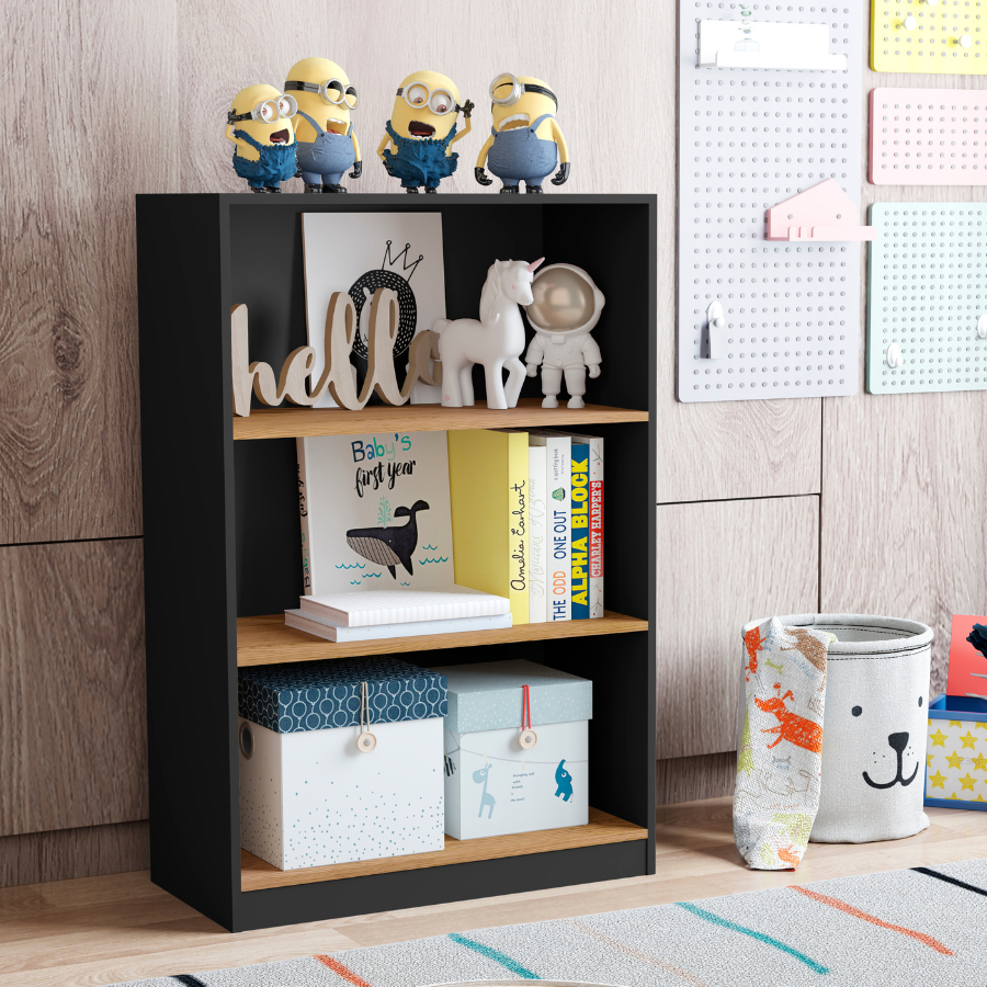 Estante Organizador Livreiro Multiuso Prateleira  Para Sala  Quarto Escritório Star Preto/ Nature
