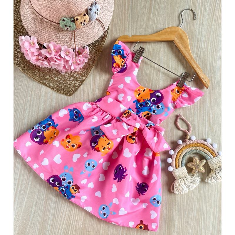 Vestido Festa Bolofofos Rosa Infantil Temático Ensaios Meninas 1 a 2 Anos Aniversário