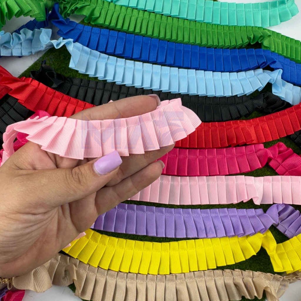 Fita Babadinho Drapeada 22mm x 2m Festa Infantil Personalizado de Luxo Gorgurão Franzida TB1