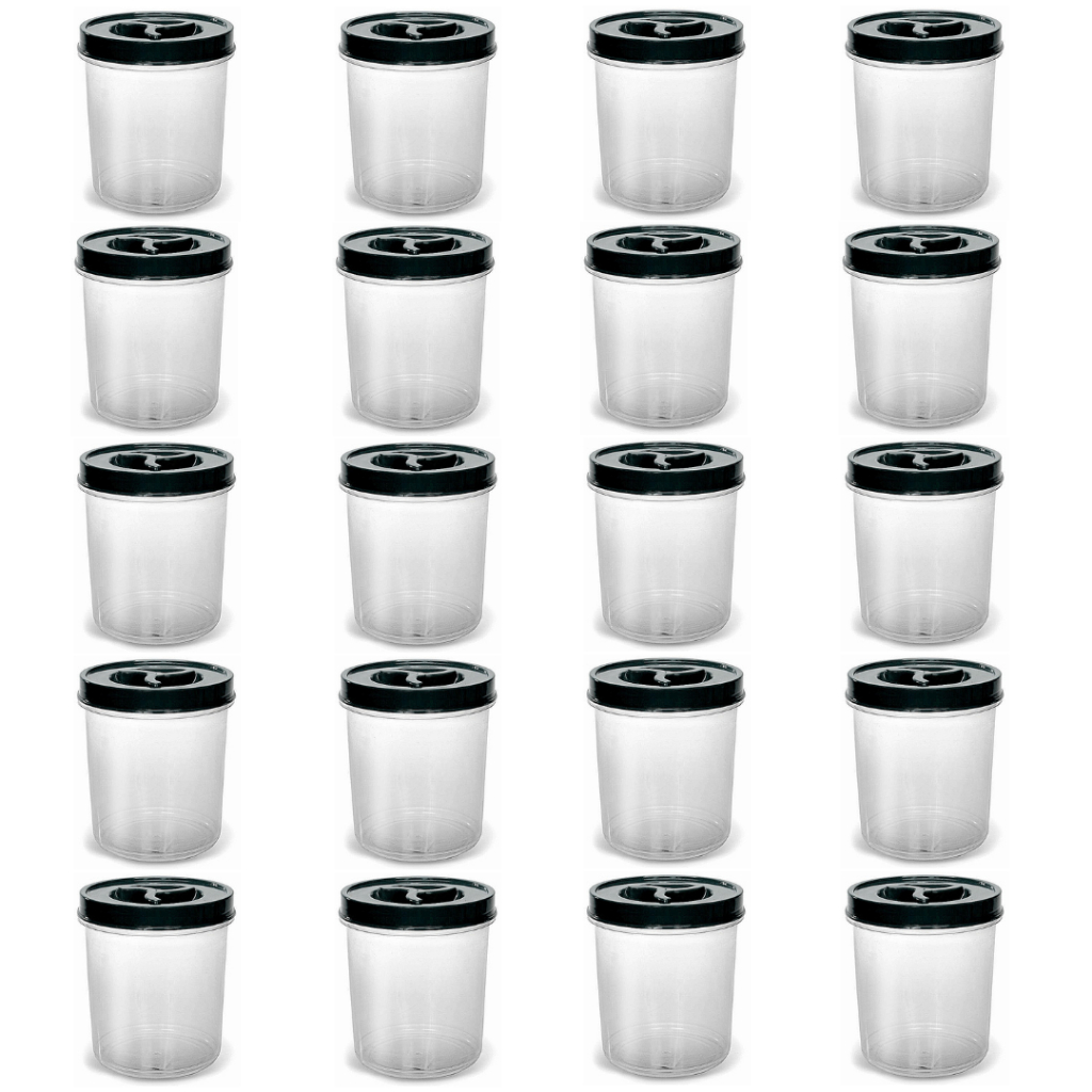 Jogo 20 Pote Redondo 500ml Transparente Tampa Rosca Mantimento Porções BPA FREE Bala Cereal Biscoito