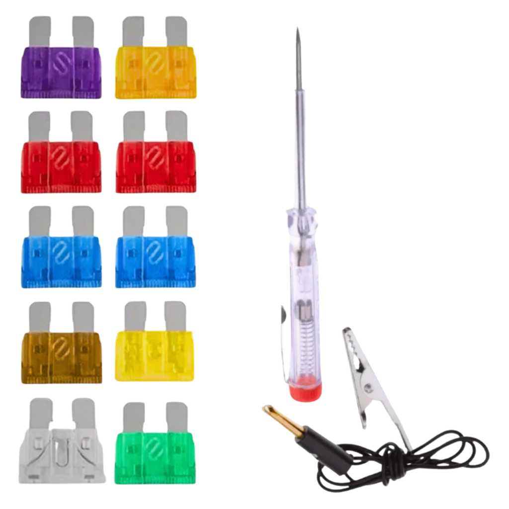 Kit de Teste Elétrico com Fusíveis e Caneta de Teste - 12 Peças