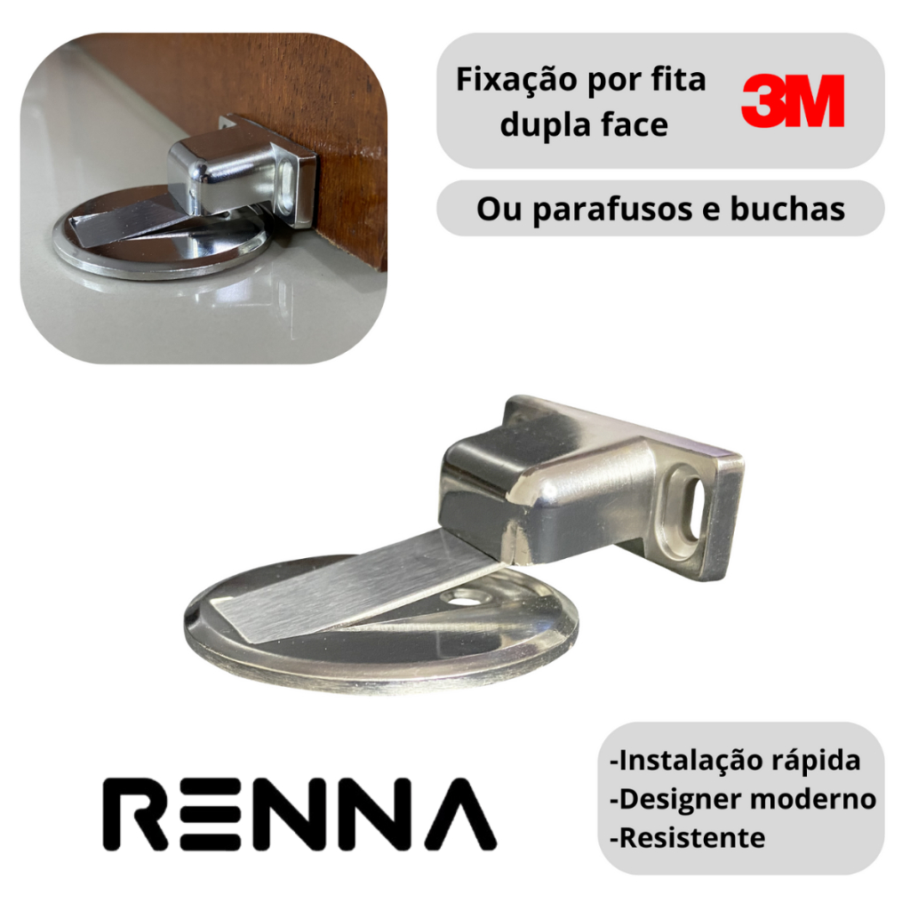 Prendedor De Porta Magnético Slim Aço Cromado Baixo Relevo