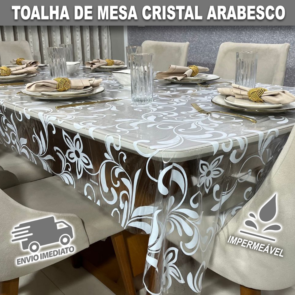 Toalha de Mesa de Plástico Cristal Transparente Arabesco Para 4 6 8 10 Lugares  Decoração Cozinha