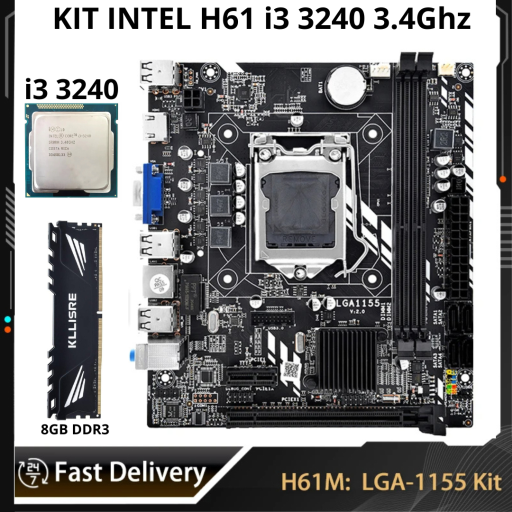Kit Upgrade Intel i3 3240 3.4Ghz Placa Mãe H61 LGA 1155 DDR3 1866