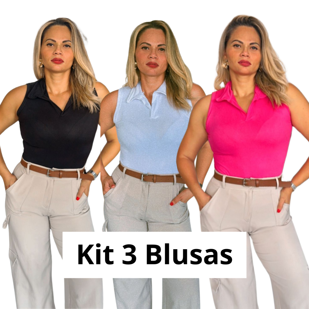 Blusa feminina GOLA POLO canelado premium regata estilosa luxo