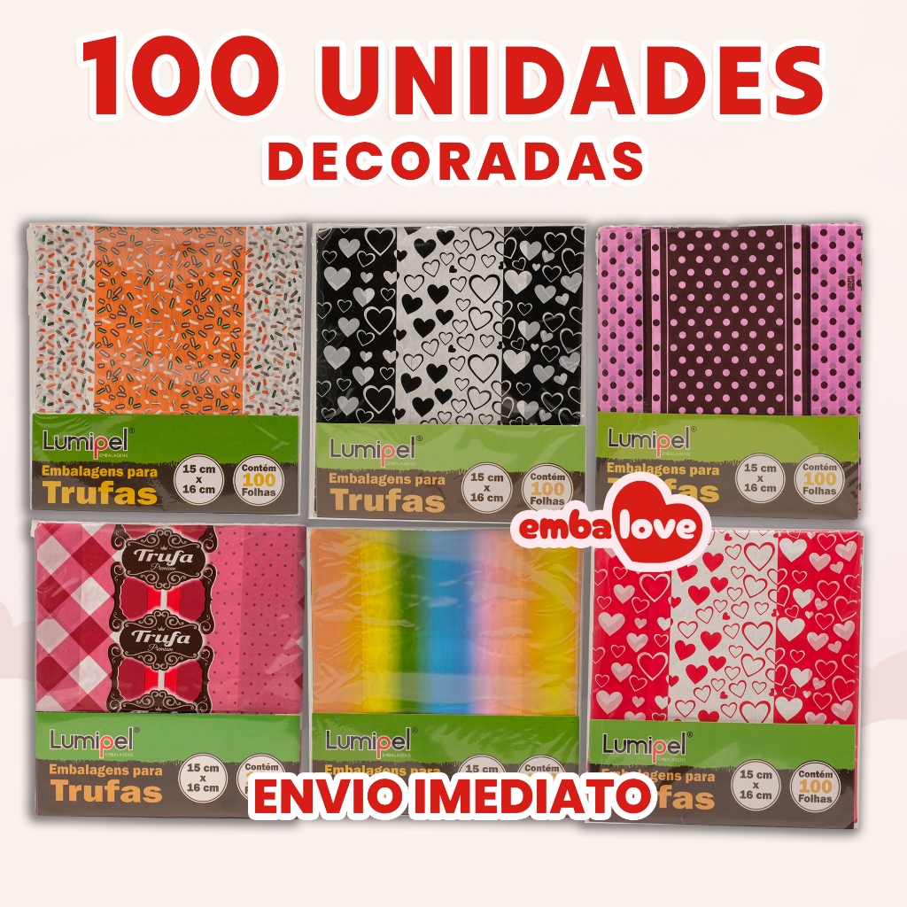 100 Embalagem para Trufa e Bombom 15x16cm Decorados em Oferta na Shopee