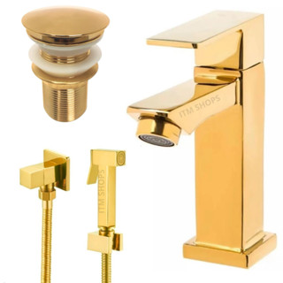 Kit Ducha Higiênica Metal Dourada Ouro, Torneira Bica Baixa Dourada Válvula Metal Ouro Brilhante em Oferta na Shopee