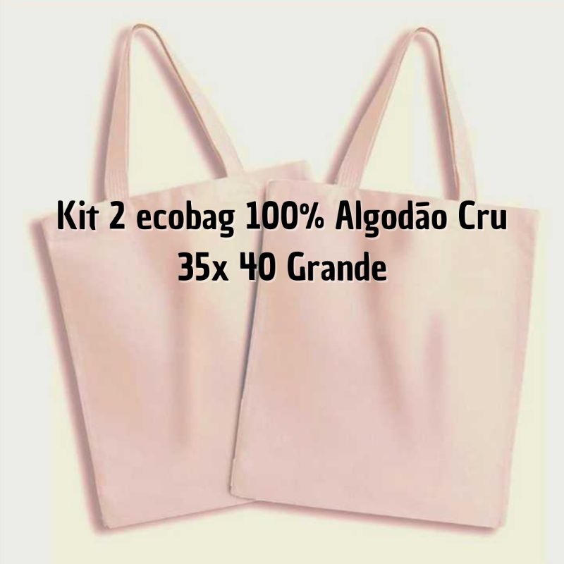 KIT 2 ECOBAG BOLSA SACOLA ECOLÓGICA TAM:35x40 100% ALGODÃO CRÚ/SUSTENTÁVEL