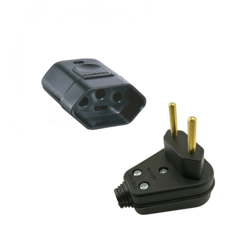 Kit Com Plug Pino Prensa Cabo Macho + Fêmea 10a 2P Preto
