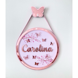 Enfeite moldura redonda porta maternidade nome menina bebê acrílico espelhado luxo em Oferta na Shopee