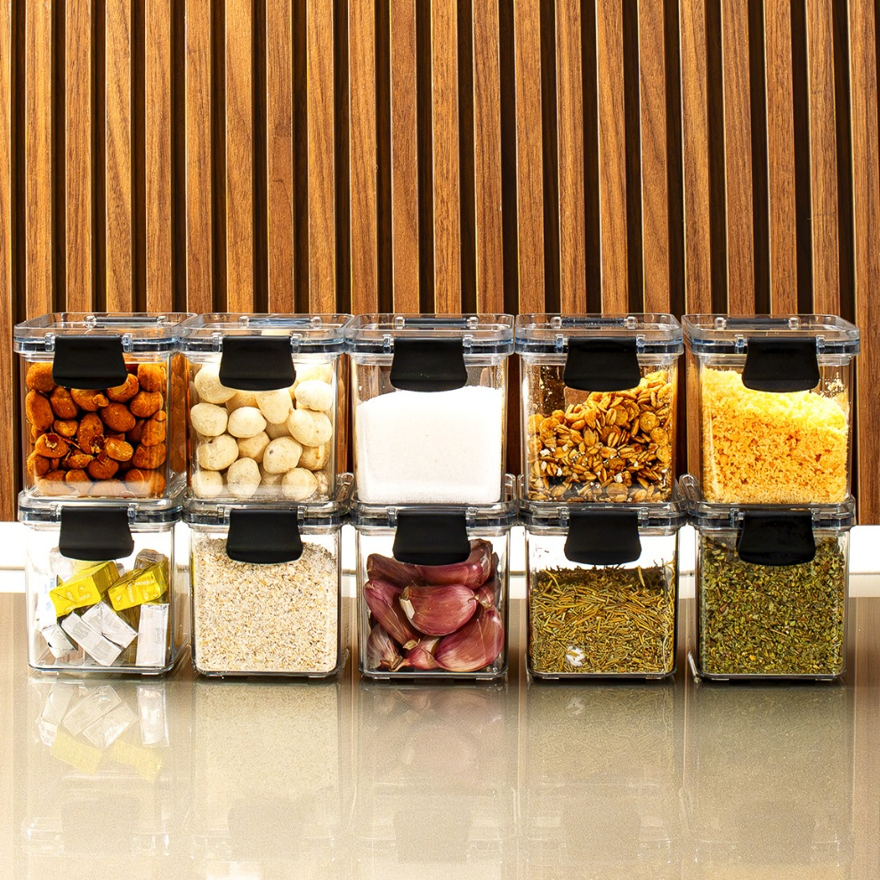 Mini Pote Hermético para Temperos de Cozinha Dispensa Armário Plástico