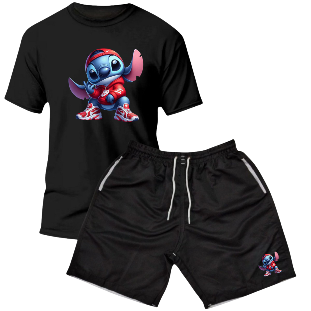 Kit Camiseta E Bermuda Masculina De Praia Tactel Estampada Premium Lançamento