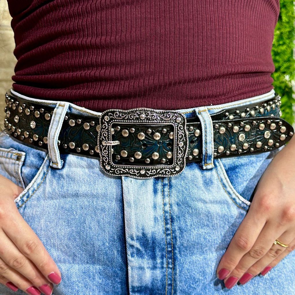 Cinto Country C/ Tachinhas de Metal C/ Fivela Removivel Rodeio Premium