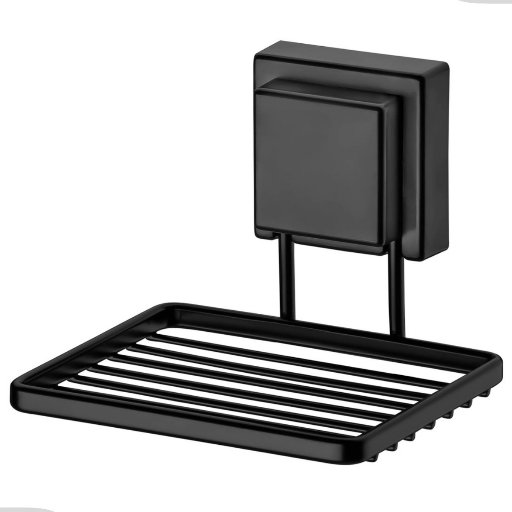 Saboneteira Porta Sabonete Box Banheiro Lavabo Fosco Fixação Sem Furos Ventosa Preto Black Future - Home & Living