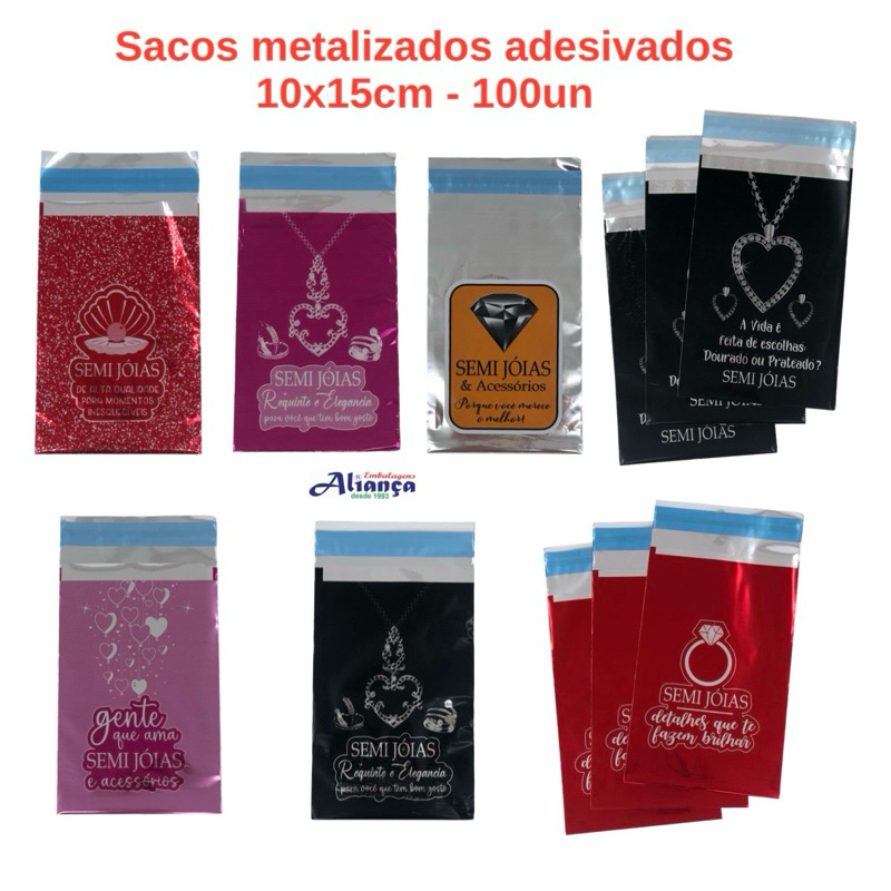 100 Sacos de presente 10x15cm Metalizados Adesivados em Oferta na Shopee