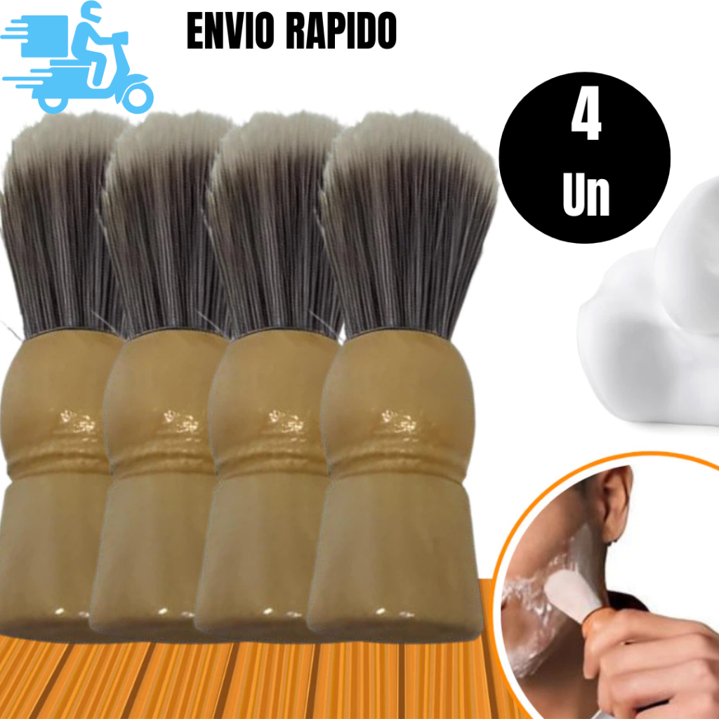 Conj 4 e 2 Pincéis De Barbear Macio Sintético Profissional P Espuma De Barbear Com Cabo De Madeira