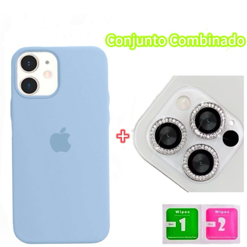 Capa Silicone Aveludado Para + Kit Lente Película De Câmera Diamante Para iphone11 11pro 11promax 12 12pro 12promax 13 em Oferta na Shopee