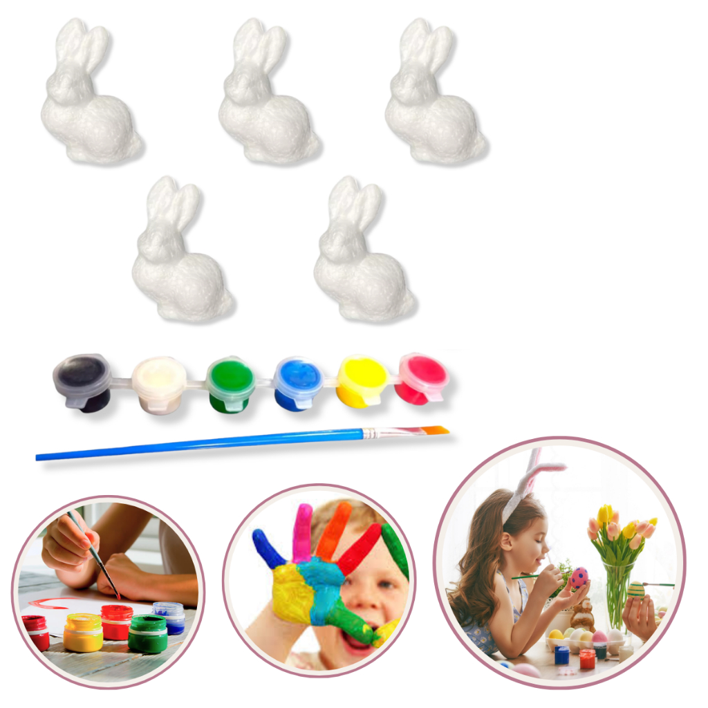 Ovos De Páscoa Para Colorir Coelho Ovinhos de isopor Coelhinho com tinta lavável e pincel infantil
