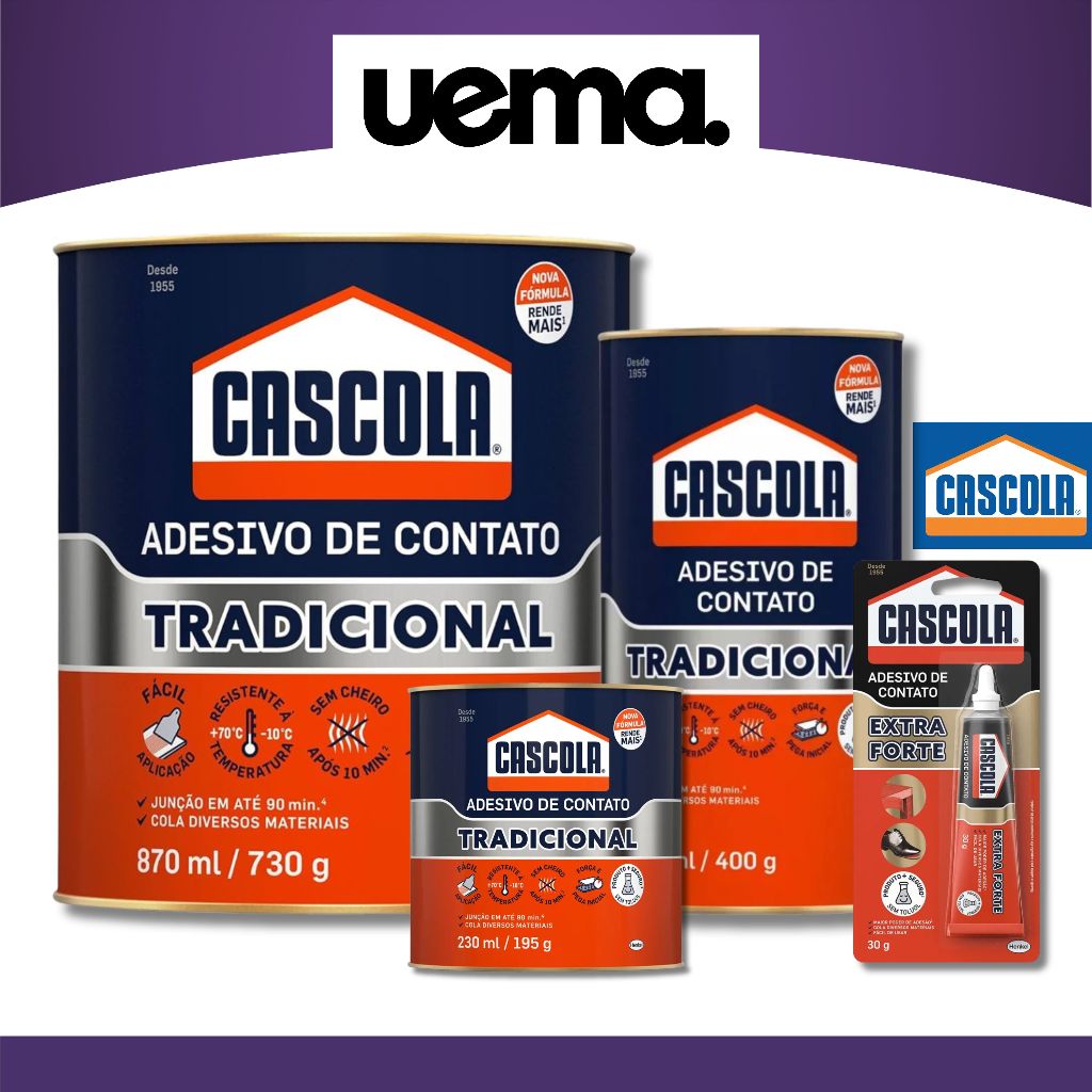 Cola Cascola 30g 195g 400g 730g Adesivo de Contato Tradicional Extra Forte Sem Toluol em Oferta na Shopee