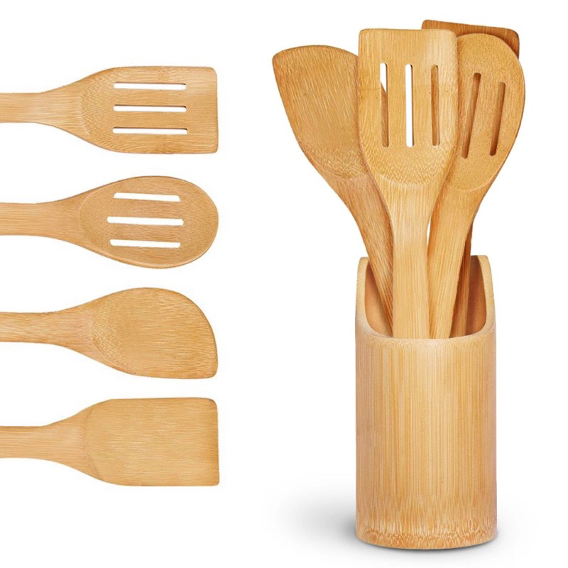 Kit Utensílios 5 peças Bambu Utensílios domésticos Jogo de Cozinha decoração