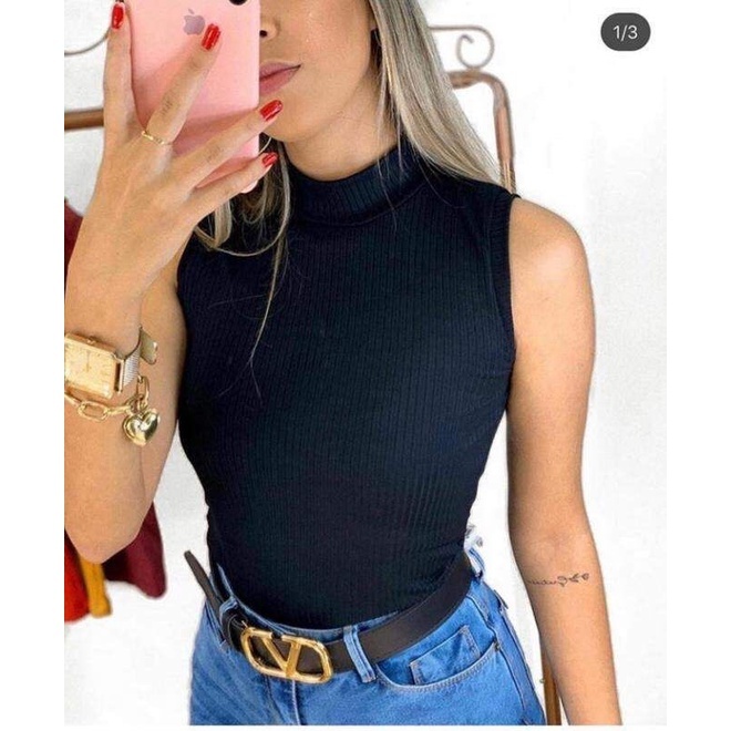 Blusa Blusinha Feminina Regata Gola Alta Sem Bojo Tendência Moda Lançamento Multiuso Elasticidade Promoção em Oferta na Shopee