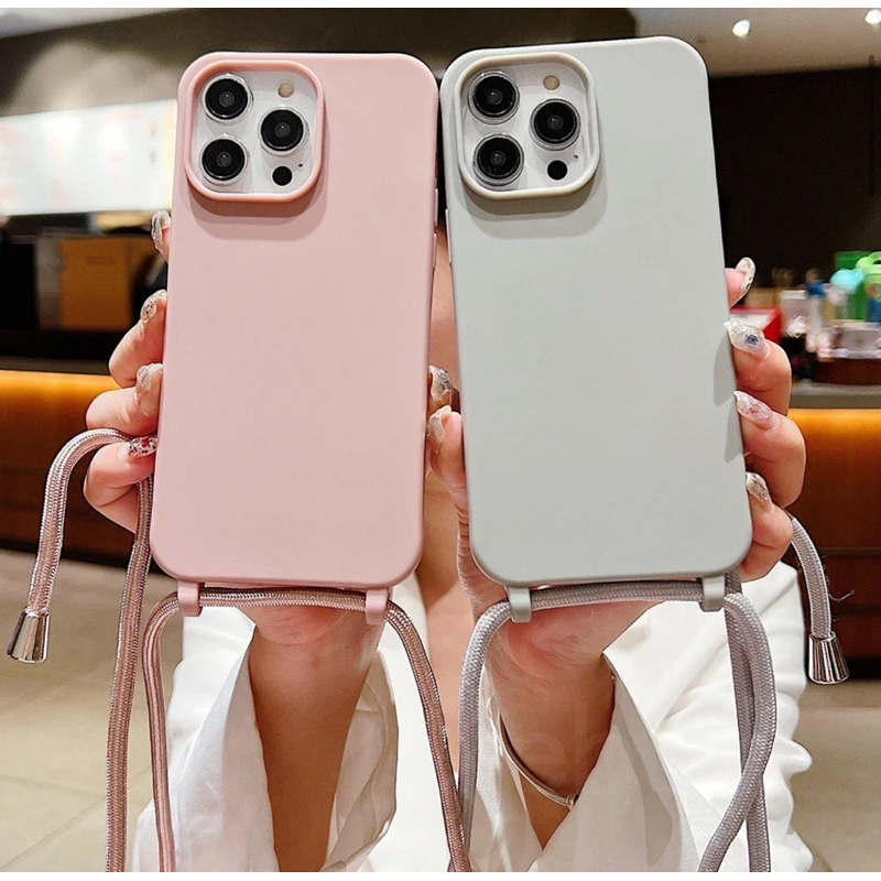 Capinha Luxo Com Cordão Para Iphone 13, 14, 15, 16 Pro e Pro Max Interior Aveludado