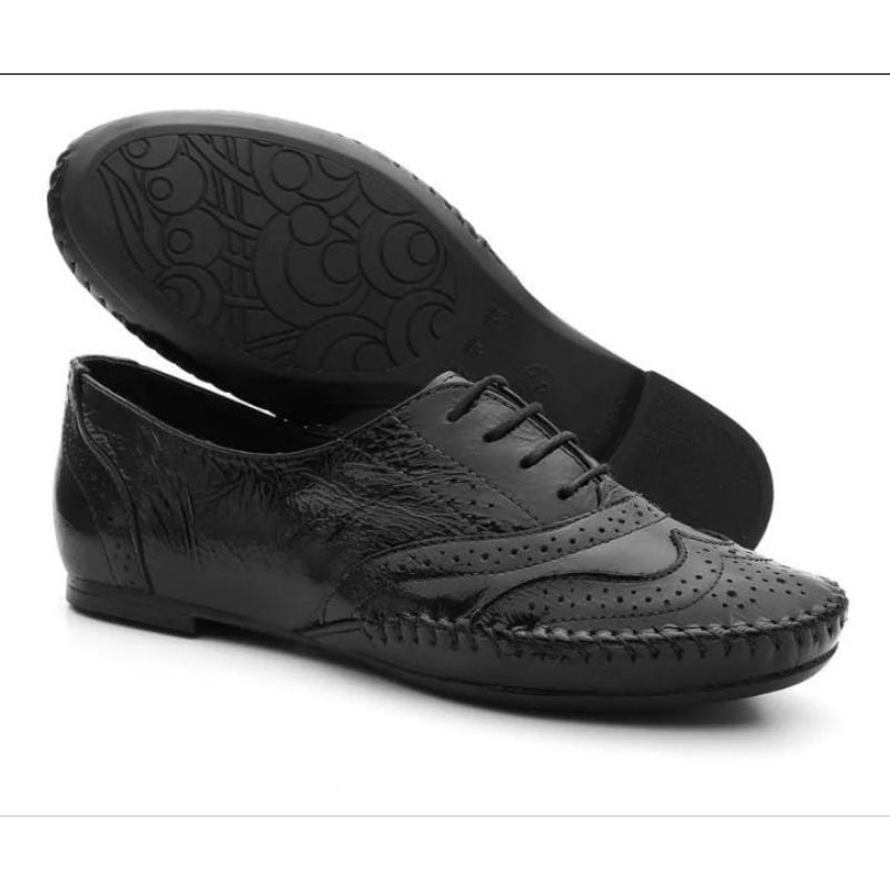 Sapato Oxford Feminino em Couro Legitimo Preto, o mais vendido