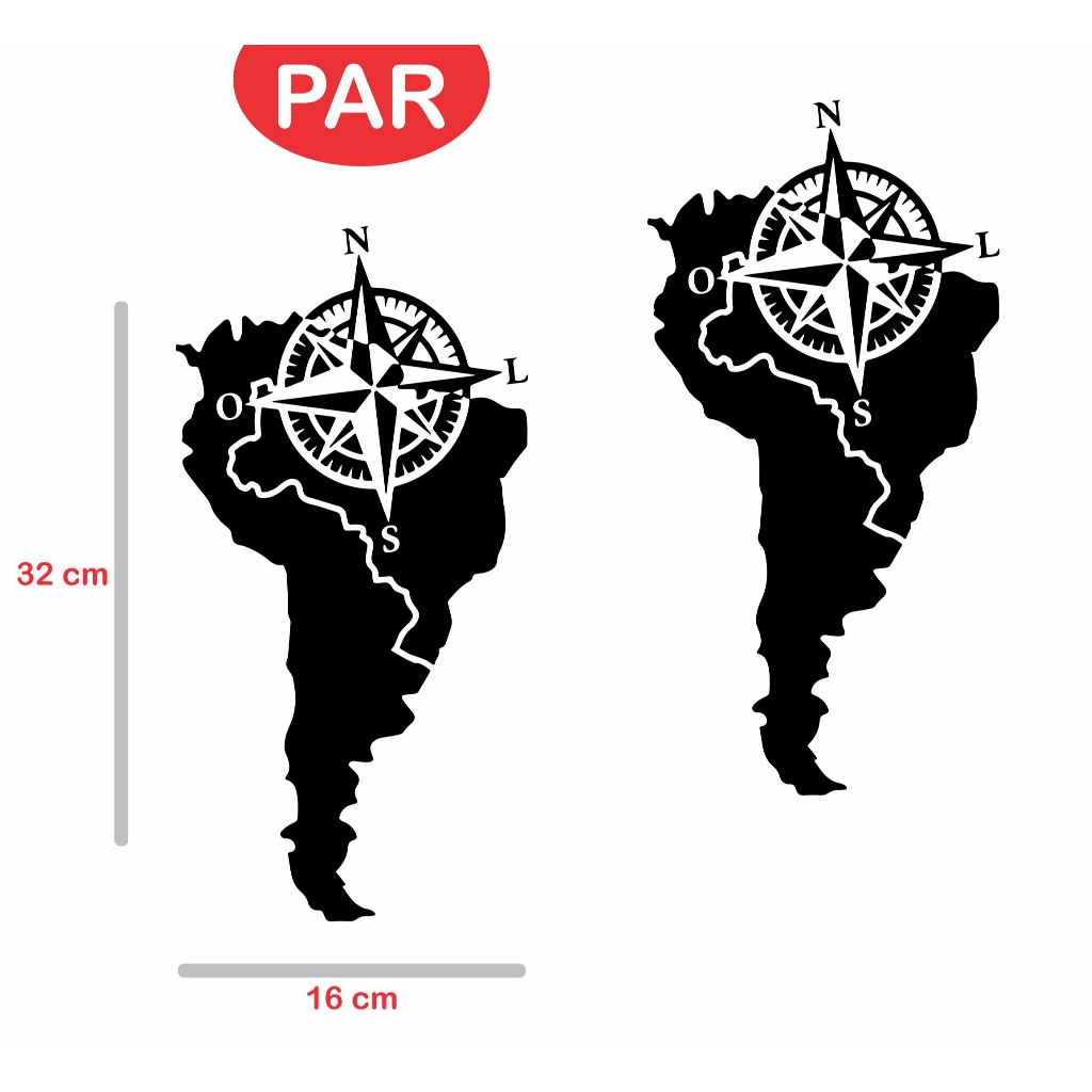 Par Adesivos Bússola Rosa Dos Ventos Mapa América Do Sul Brasil
