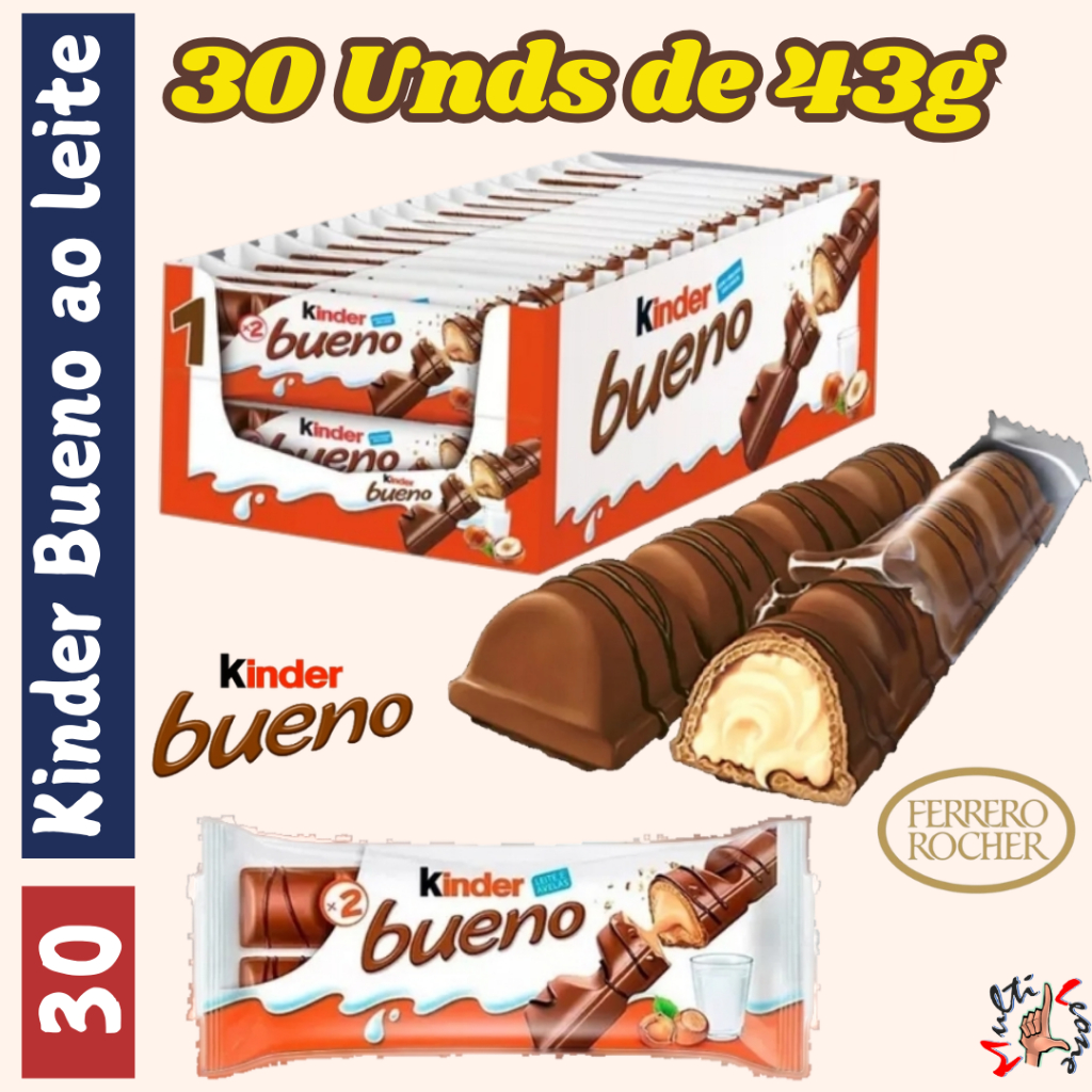 Chocolate Kinder Bueno Ao Leite C/ 30und Ferrero 43g