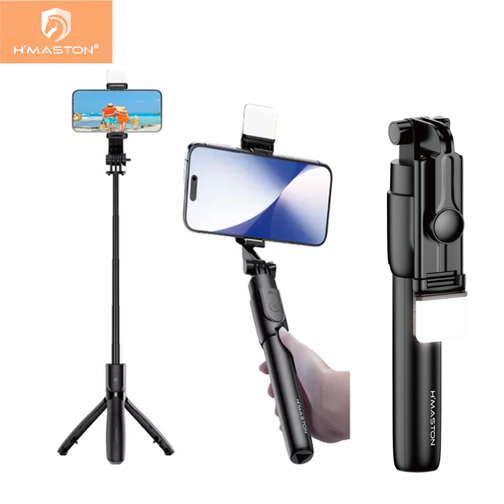 H'maston ZP18 Bastão Tripé Pau De Selfie Suporte Celular Com Controle 70cm/100cm com led luz em Oferta na Shopee