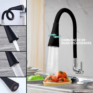 Torneira Cozinha Gourmet De Parede Silicone Flexivel Preto 1/4 de Volta em Oferta na Shopee