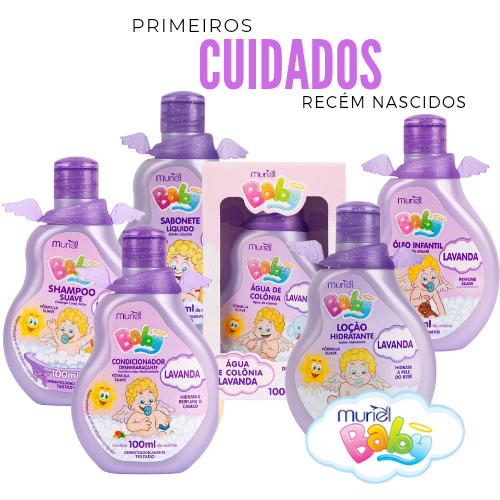 kit Shampoo + Cond + sab Líquido + colônia + Lo Hidratante + Óleo Inf Muriel Baby Lavanda 100ml em Oferta na Shopee