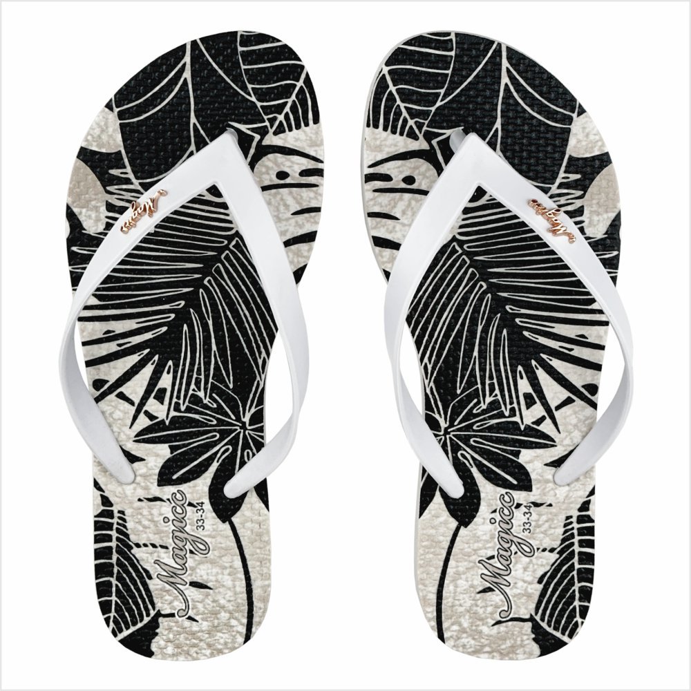Chinelo Feminino Adulto Sandália Casual Slim Confortável Tropical Folhagem Magicc Bolsas CH-156