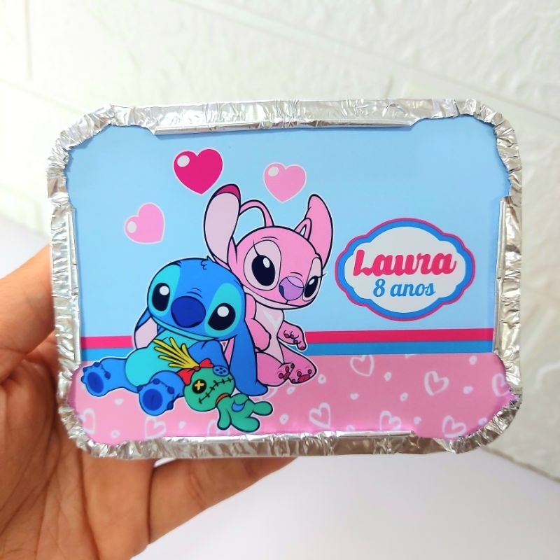 Marmitinha de Alumínio Personalizada - Stitch e Angel