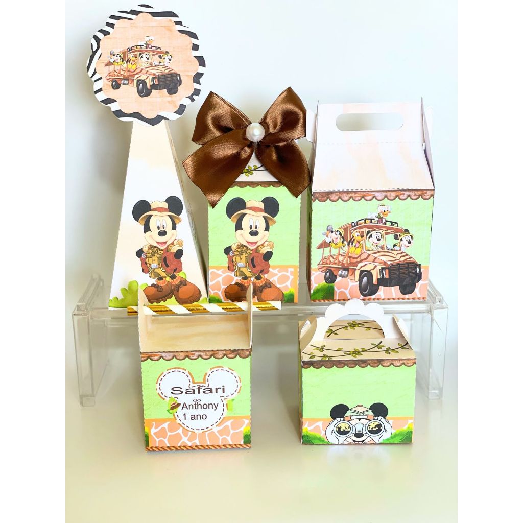 KIT FESTA  SAFARI MICKEY Personalizado  pegue e Monte Lembrancinha - Aniversário - Caixinha Personalizadas - papelaria p