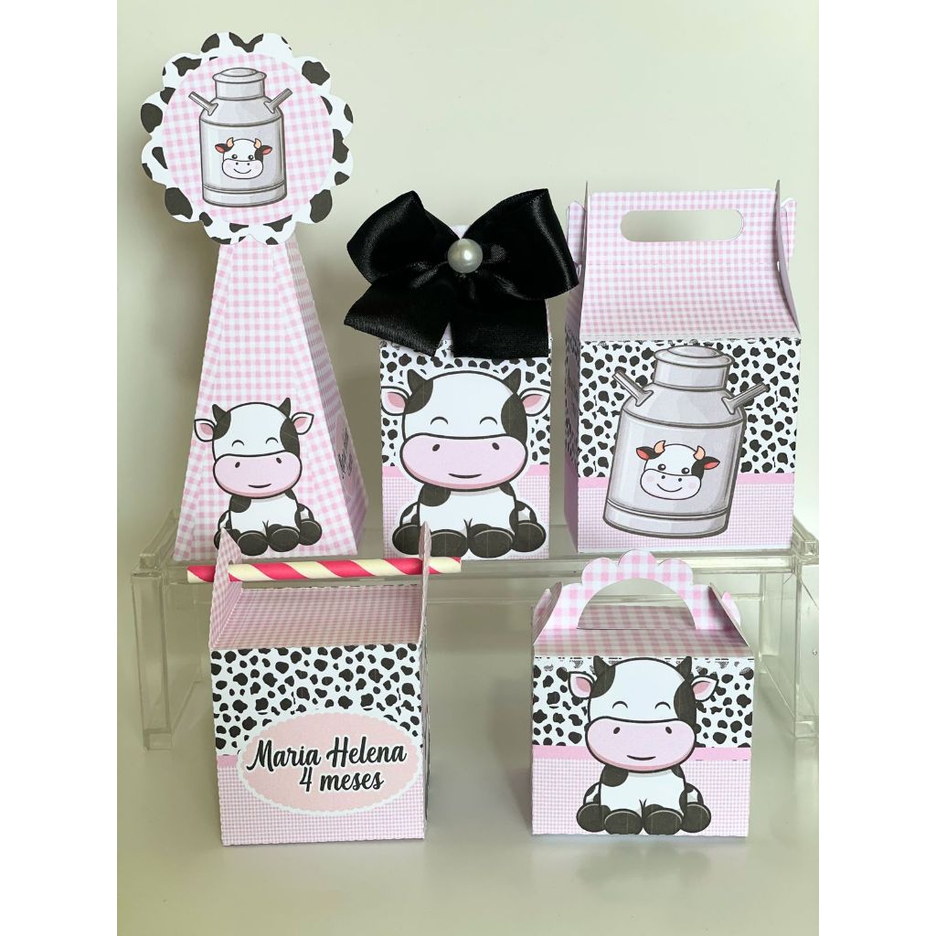 KIT FESTA  Vaquinha Personalizado  pegue e Monte Lembrancinhas - Aniversário - Caixinha Personalizadas - papelaria p