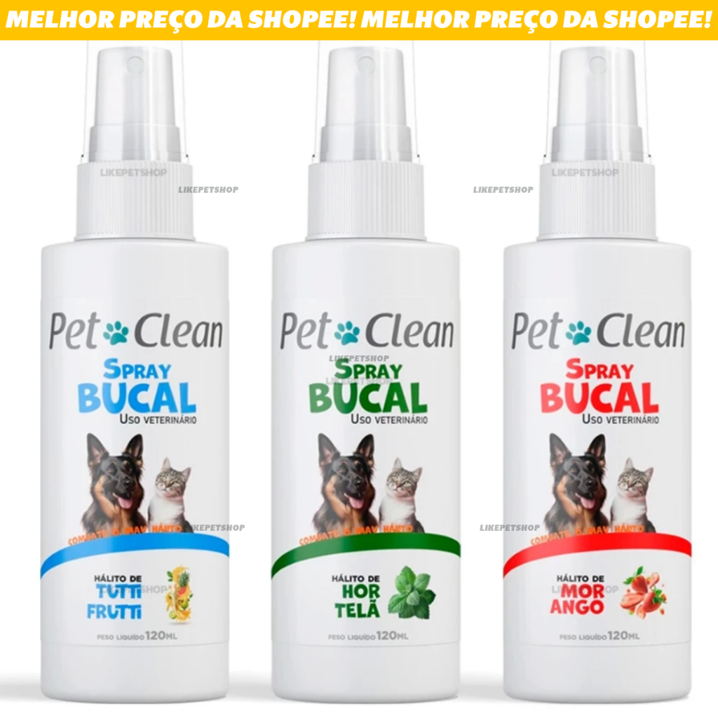 Frasco Spray de Limpeza Higiene Bucal 120ml Evita Mau Hálito Cachorro Gato Animais Pet Clean