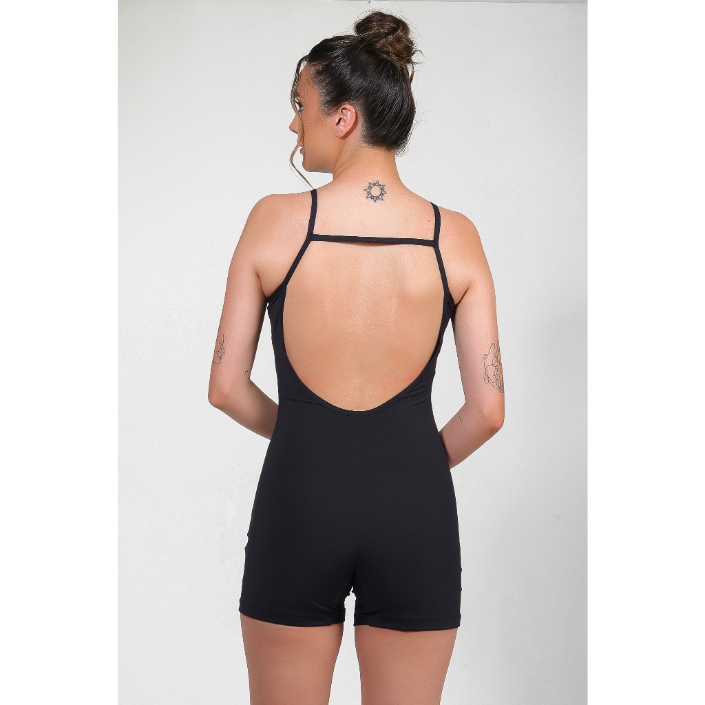 Macaquinho Costa Aberta Poliamida Academia Fitness Preto Poliamida MC184