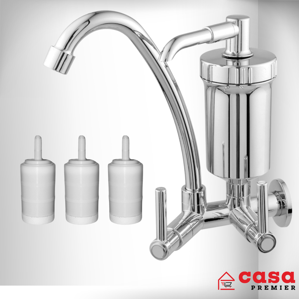 Torneira Filtro Parede Cozinha Bica Móvel Pia ABS Cromada Casa Premier + 03 Refis