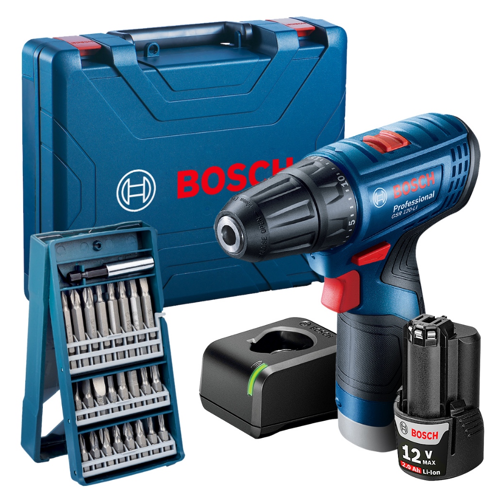 Furadeira GSR 120-LI Bosch com Bits e Bateria Parafusadeira - Home & Living