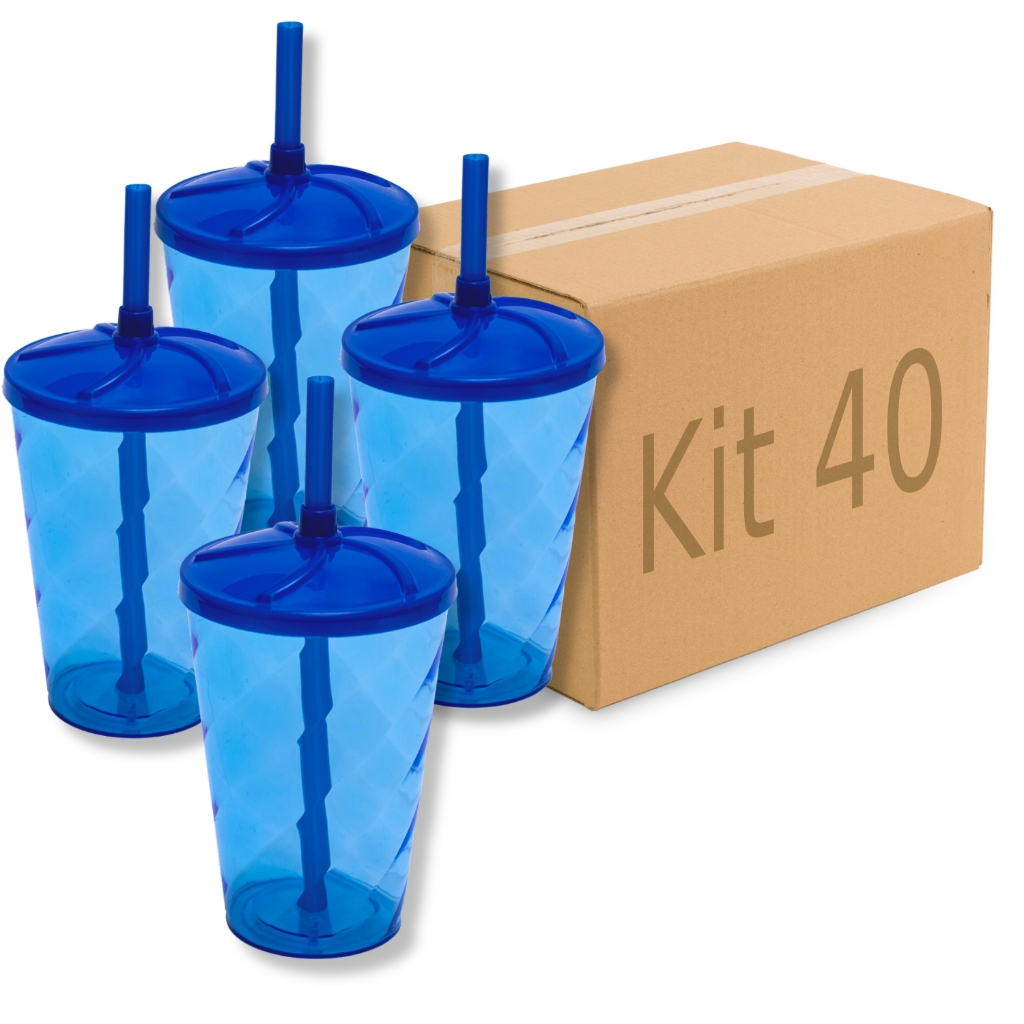 Kit 40 Copos Plásticos Twister 300ml Tampa E Canudo Atacado Dia Criança Brinde Lembrancinha Buffet